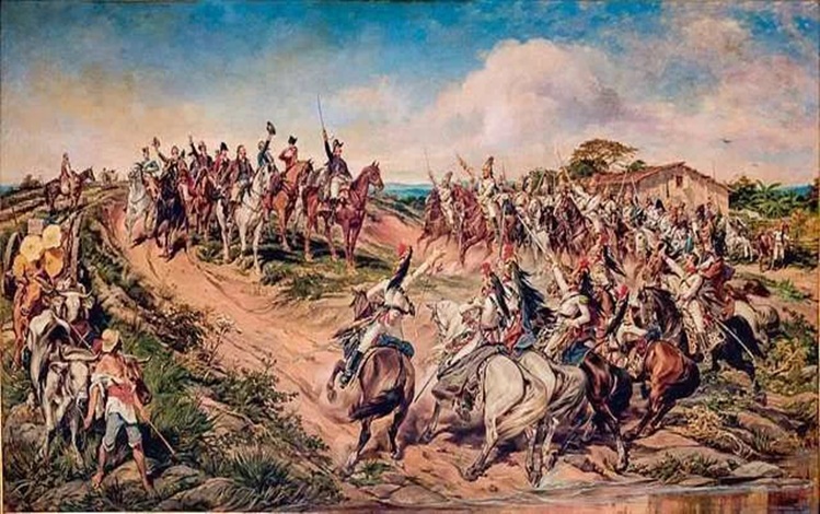 Cena do Grito do Ipiranga reconstitui o momento da ruptura com Portugal em 1822.