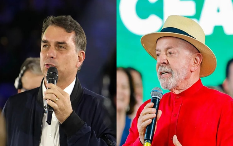 O senador Flávio Bolsonaro (PL-RJ) e o presidente Luiz Inácio Lula da Silva (PT)