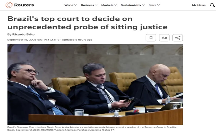 Reuters classifica sessão no STF sobre Moraes como "sem precedentes"