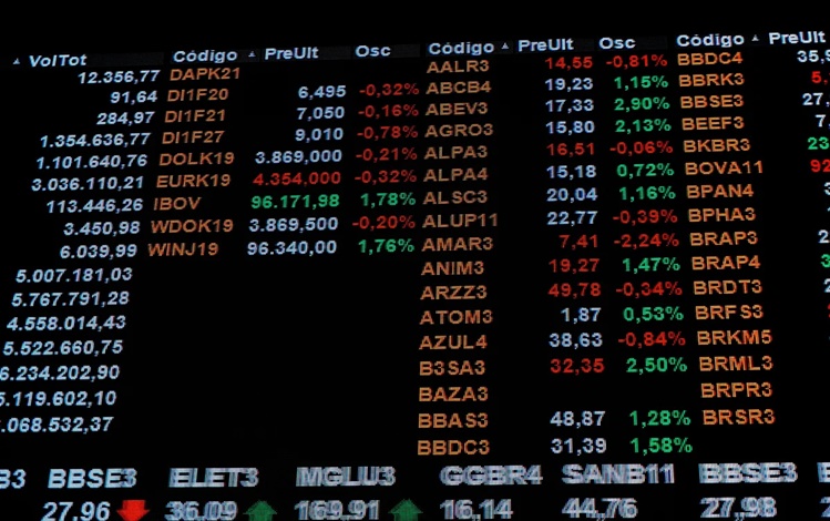 Telão com ações do Ibovespa sendo negociadas