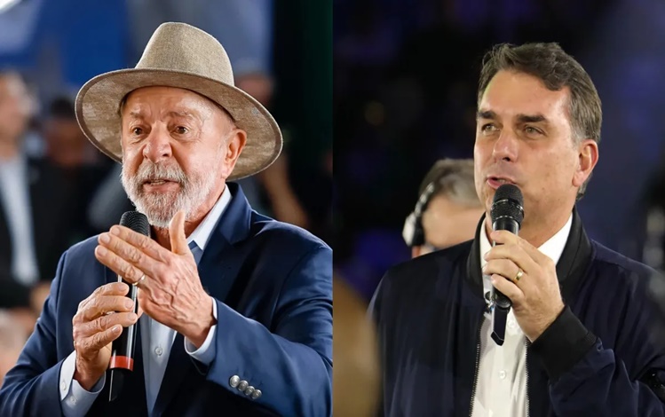 O presidente Luiz Inácio Lula da Silva (PT) e o senador Flávio Bolsonaro (PL-RJ) 
